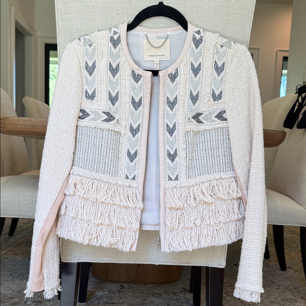 Rebecca Taylor Pink Cream and Gray Western Inspired Crop Jacket